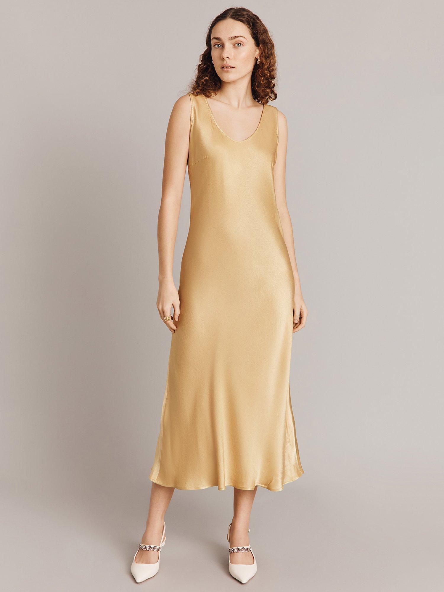 Product image 2 of 4, which shows Ghost Palm Bias Cut Satin Slip Dress, Yellow, M