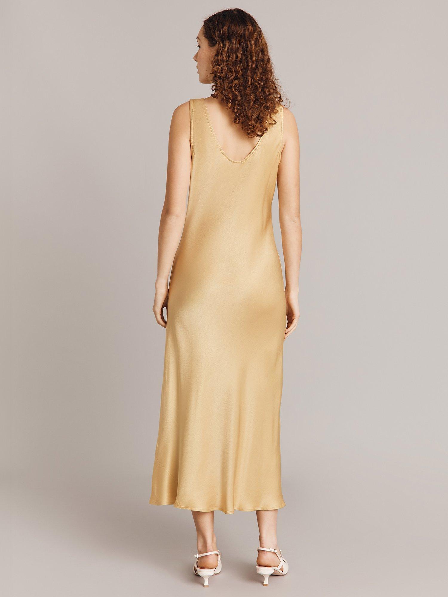 Product image 4 of 4, which shows Ghost Palm Bias Cut Satin Slip Dress, Yellow, M