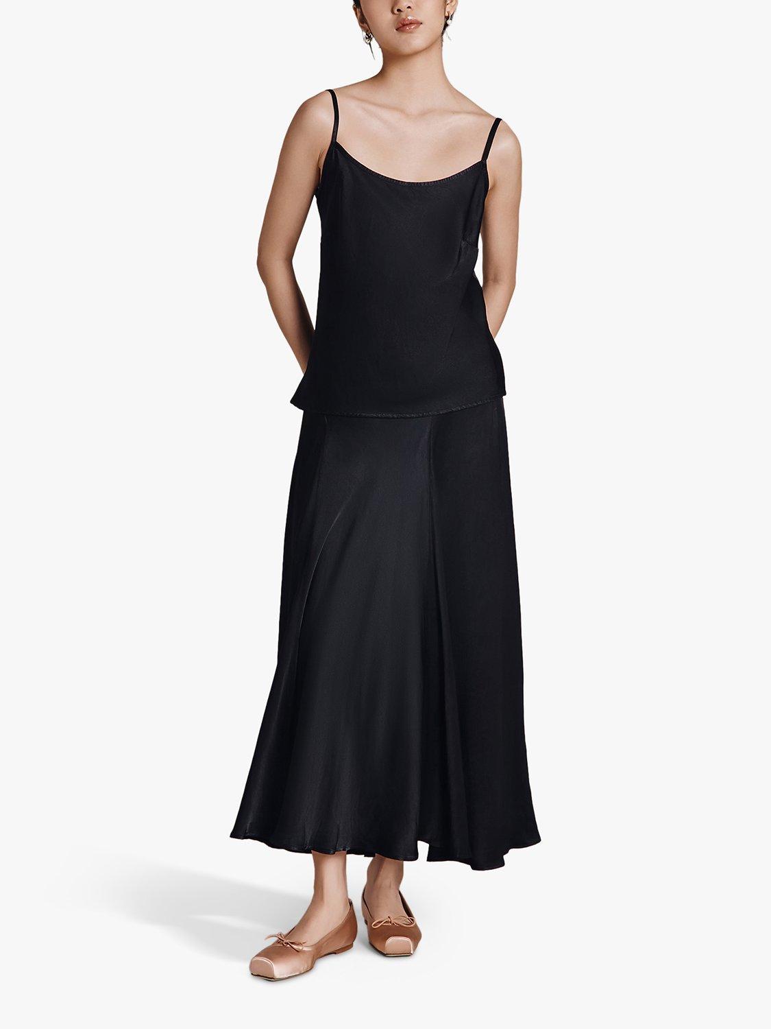 Product image 2 of 4, which shows Ghost Poppy Satin Maxi Skirt, Black, S
