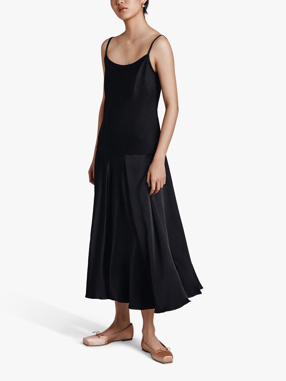 Product image 3 of 4, which shows Ghost Poppy Satin Maxi Skirt, Black, S
