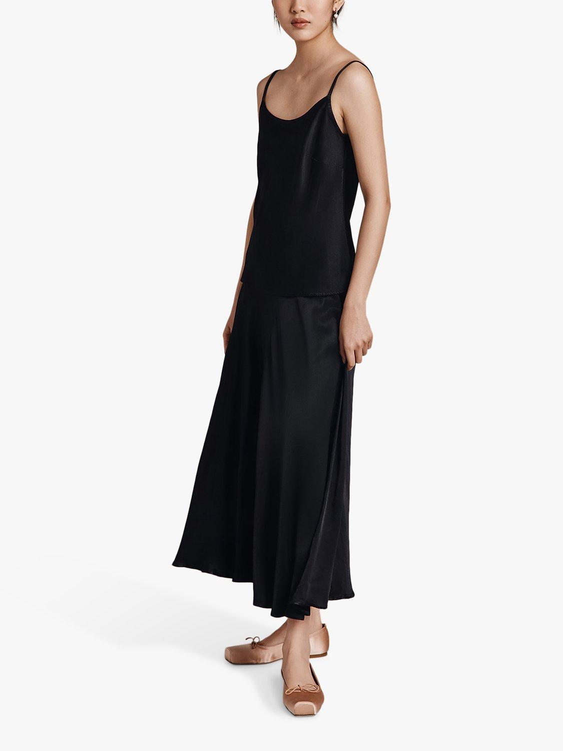 Product image 4 of 4, which shows Ghost Poppy Satin Maxi Skirt, Black, S
