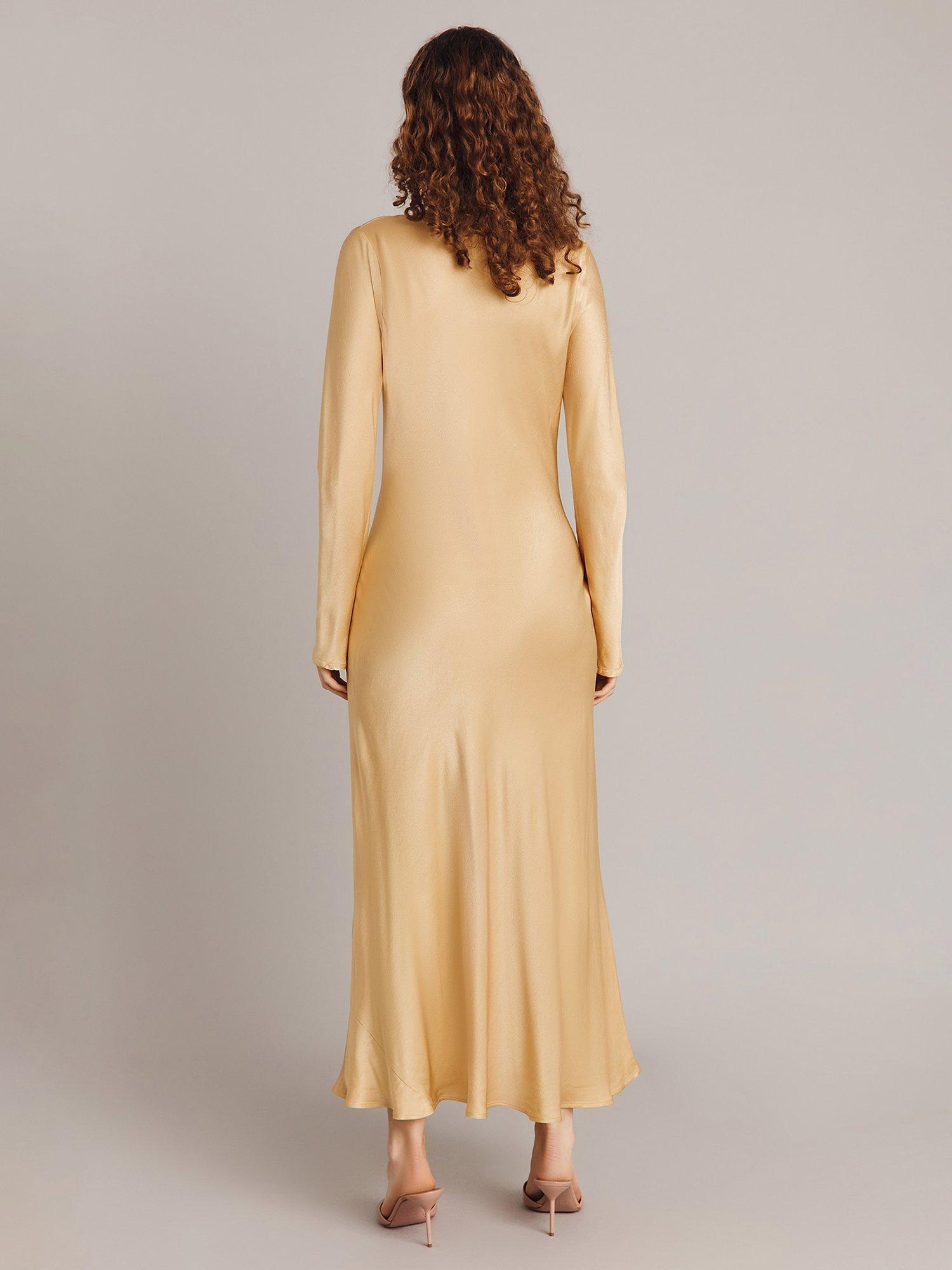 Product image 2 of 4, which shows Ghost Emily Cowl Neck Bias Cut Satin Maxi Dress, Yellow, XS