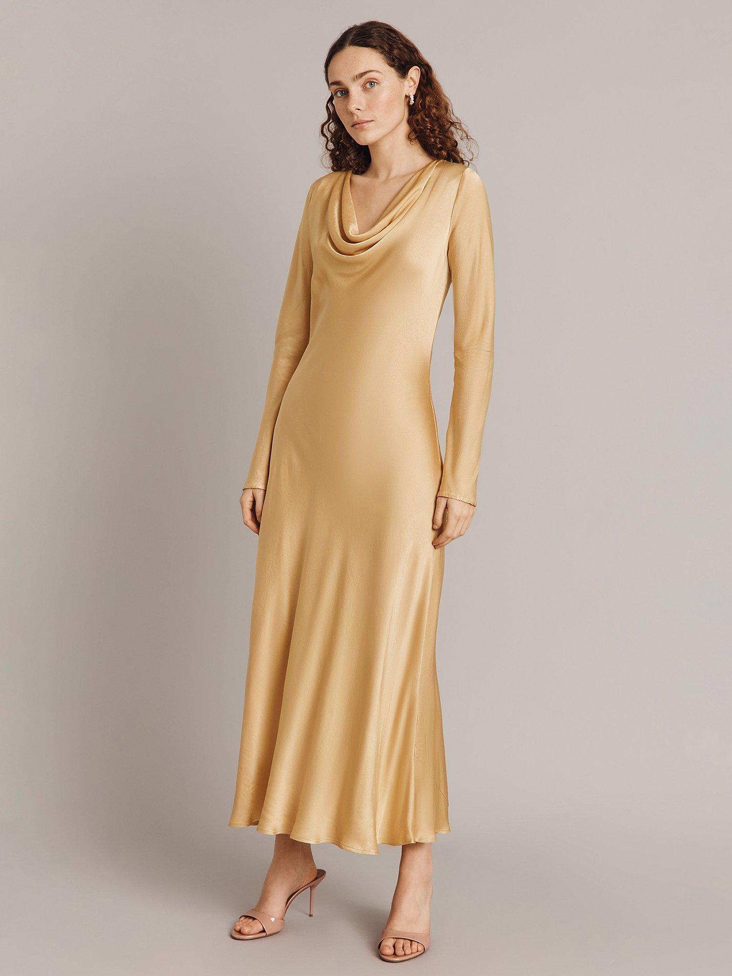 Product image 3 of 4, which shows Ghost Emily Cowl Neck Bias Cut Satin Maxi Dress, Yellow, XS