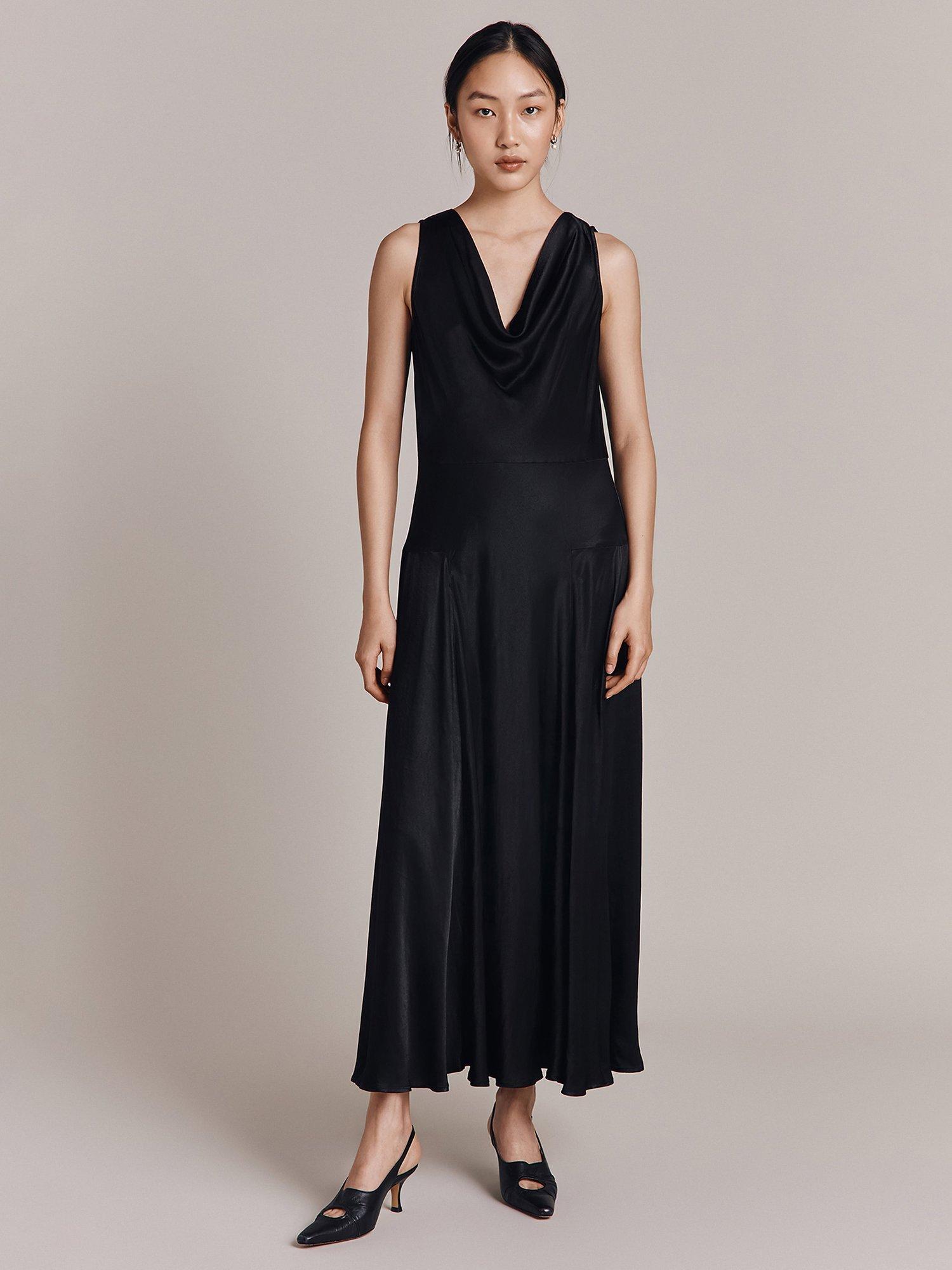 Product image 2 of 5, which shows Ghost Evelyn Sleeveless Satin Midi Dress, Black, L