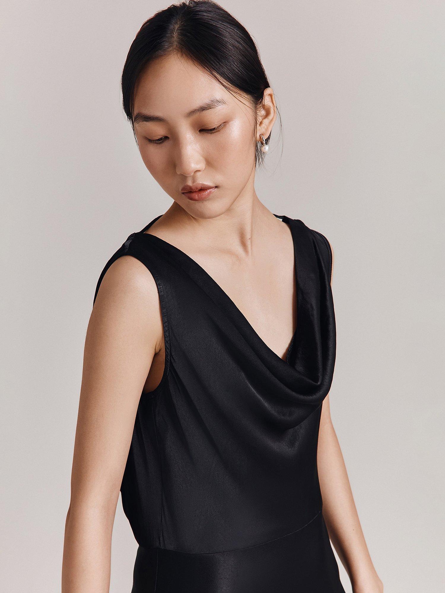 Product image 3 of 5, which shows Ghost Evelyn Sleeveless Satin Midi Dress, Black, L