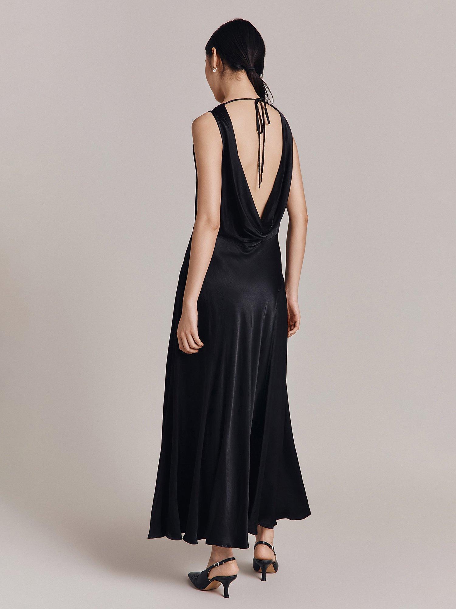 Product image 4 of 5, which shows Ghost Evelyn Sleeveless Satin Midi Dress, Black, L