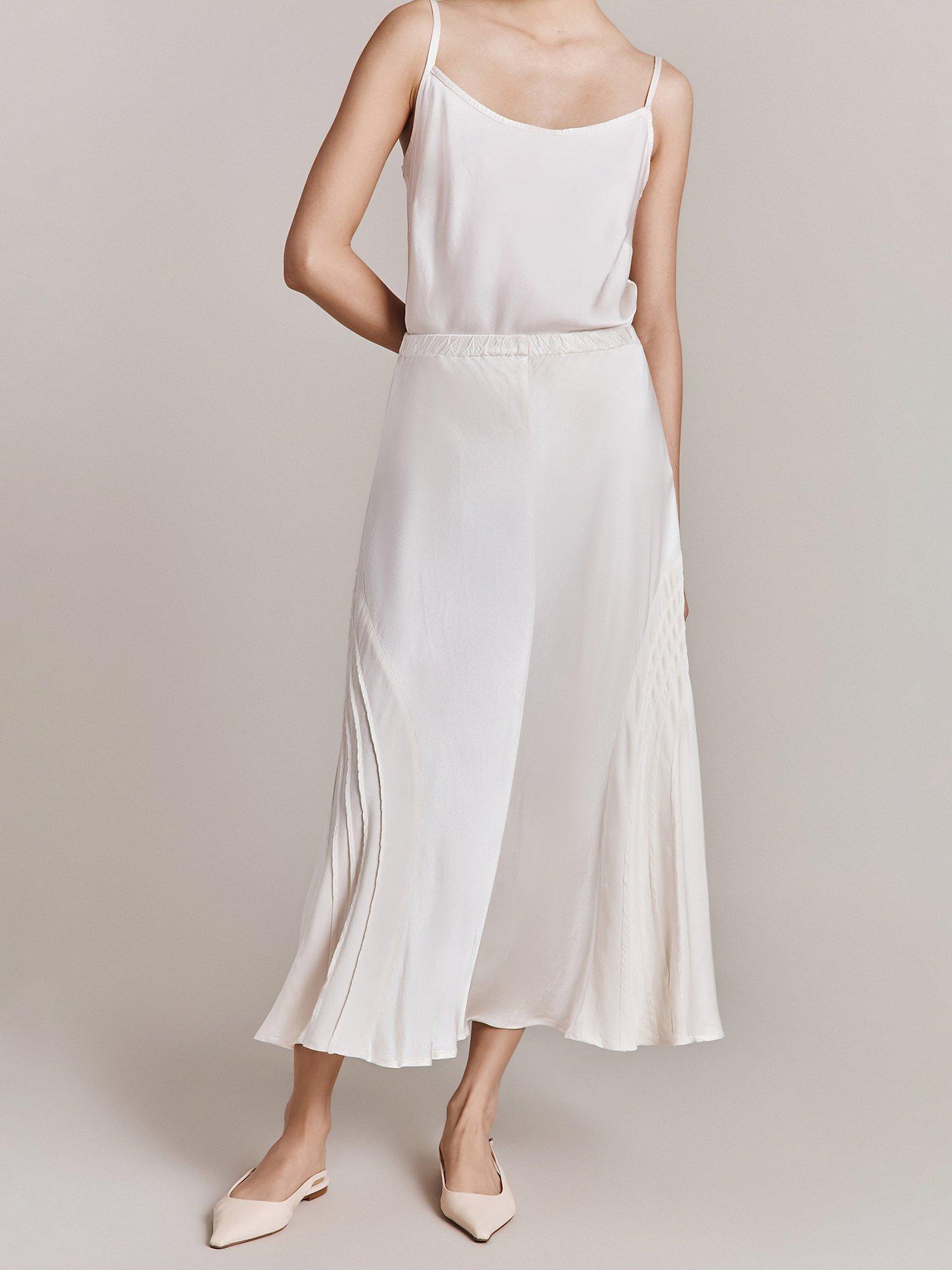 Ghost Jennifer Satin Midi Skirt, Ivory