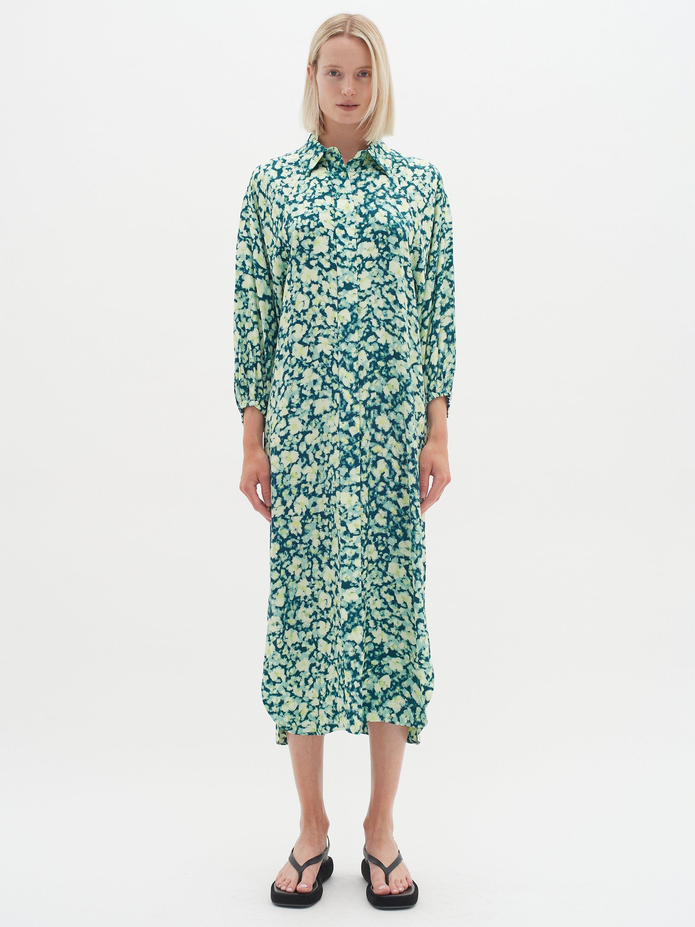 Product image 1 of 9, which shows InWear Hazel Shirt Midi Dress, Green Painted Flower, 8