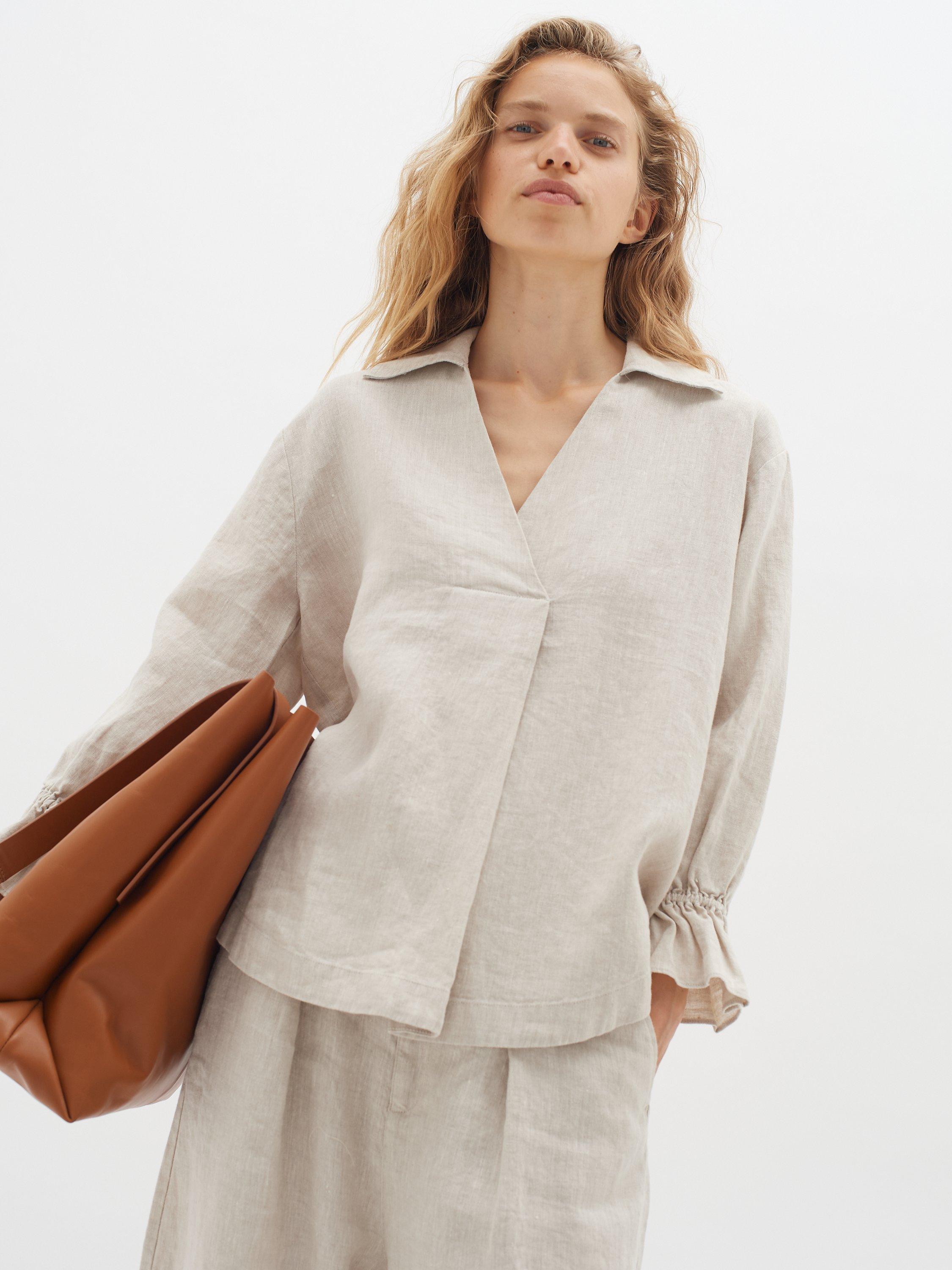 Product image 1 of 9, which shows InWear Peg Linen 3/4 Sleeve Loose Top, Haze Melange, 10