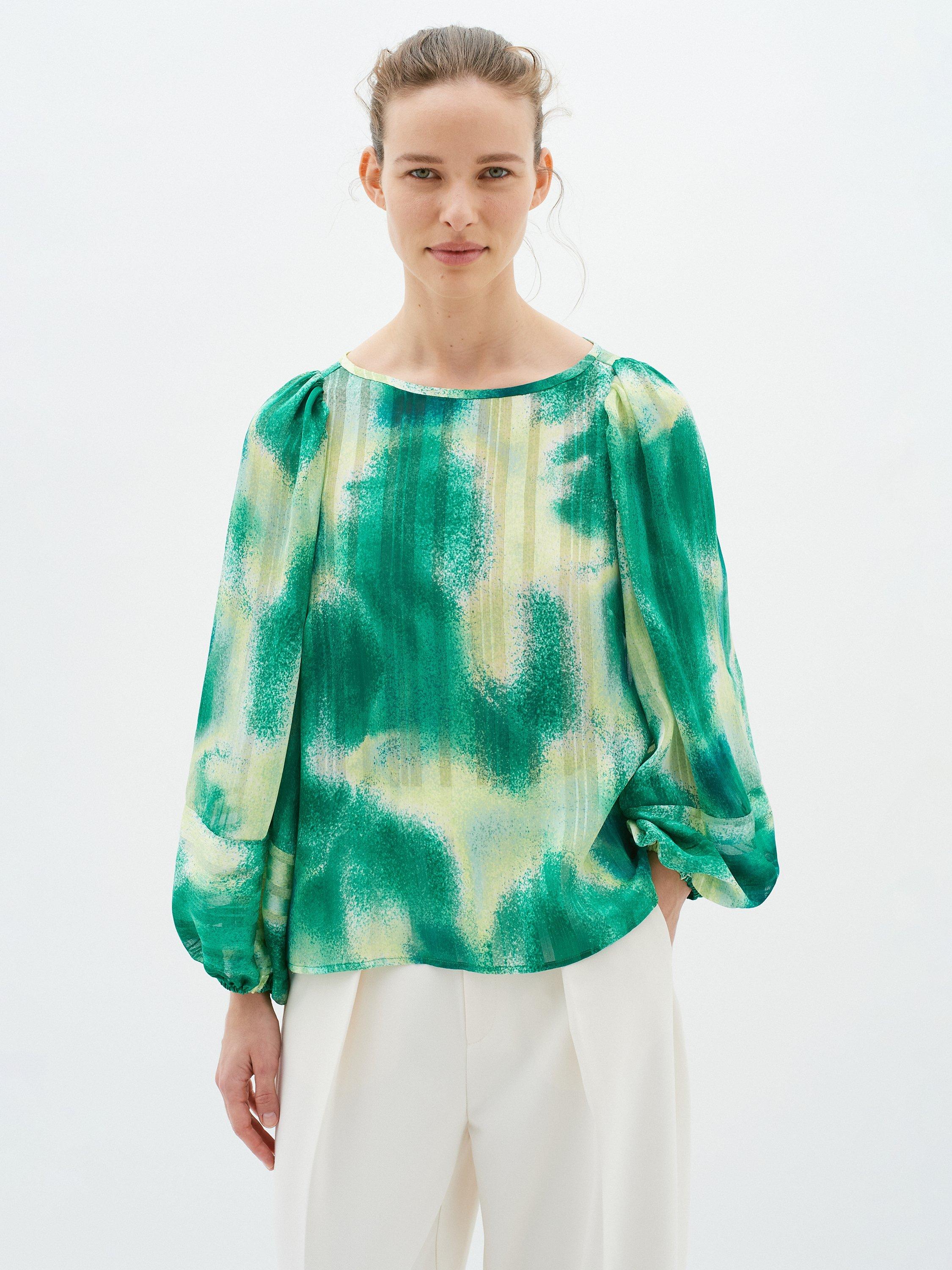 InWear Himari Long Sleeve Loose Fit Blouse, Green Art Splash