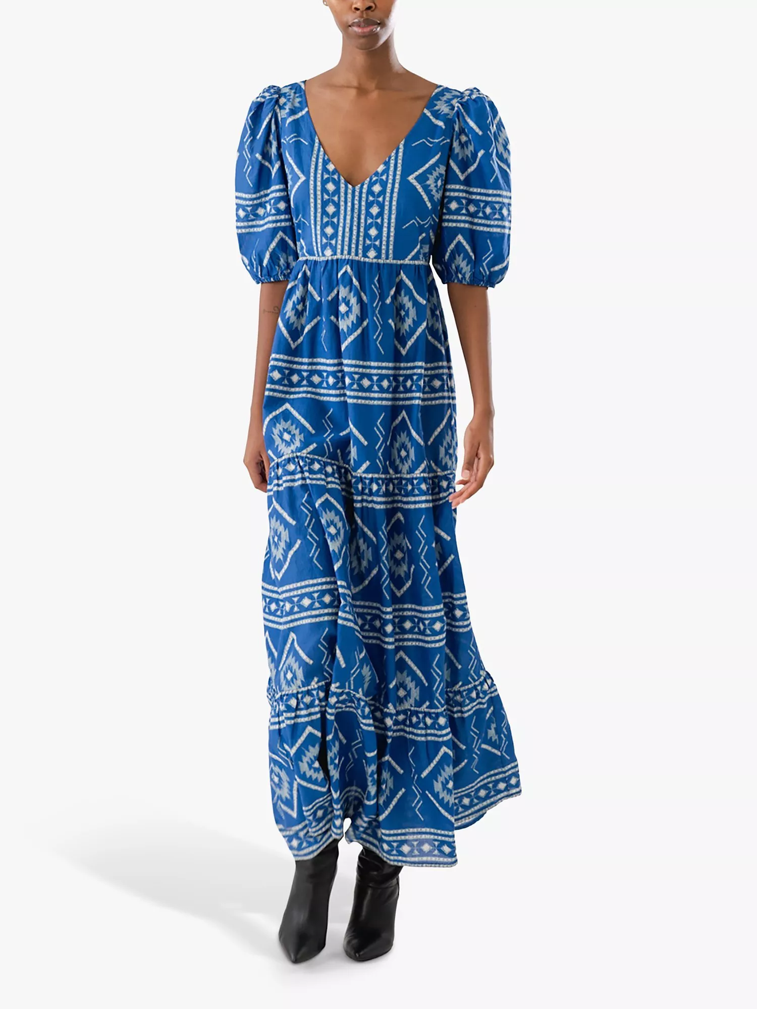 Lollys Laundry Gambo Abstract Print Maxi Dress Blue White