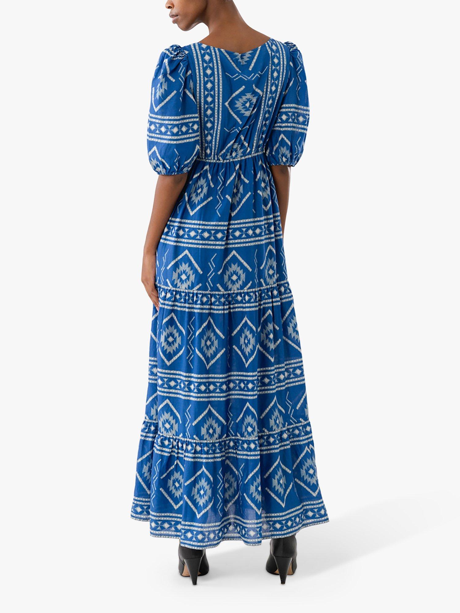 Product image 2 of 5, which shows Lollys Laundry Gambo Abstract Print Maxi Dress, Blue/White, XS