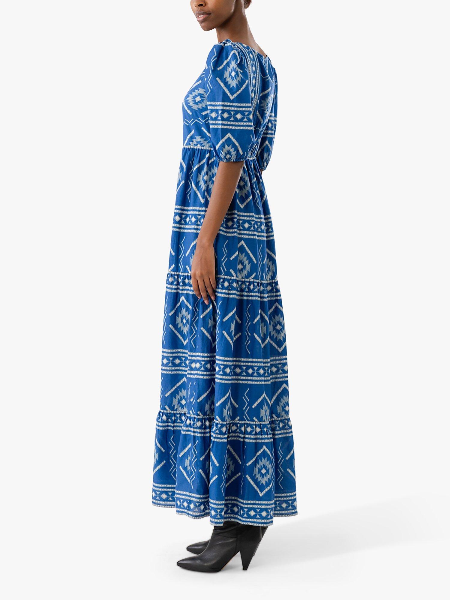 Product image 3 of 5, which shows Lollys Laundry Gambo Abstract Print Maxi Dress, Blue/White, XS