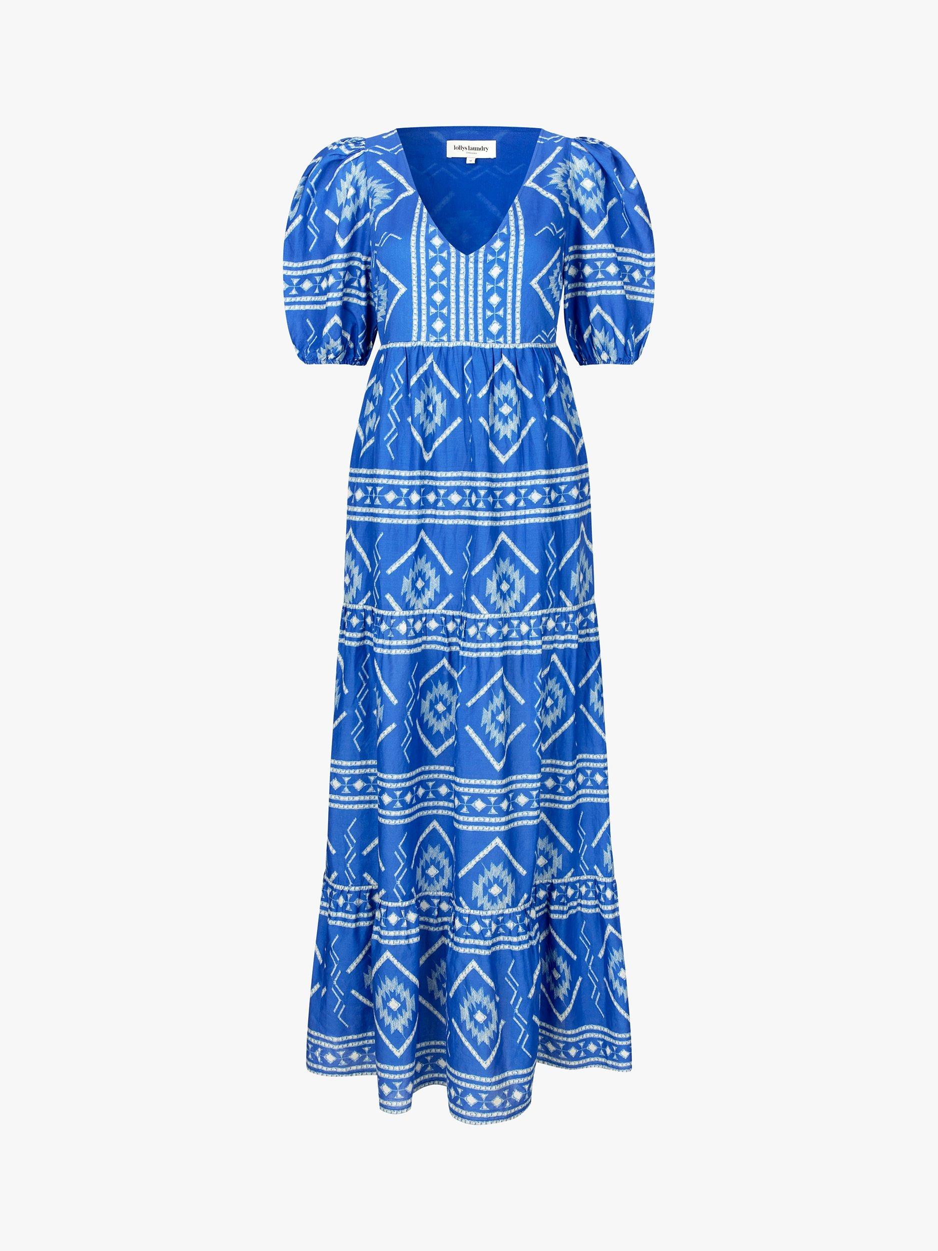 Product image 4 of 5, which shows Lollys Laundry Gambo Abstract Print Maxi Dress, Blue/White, XS