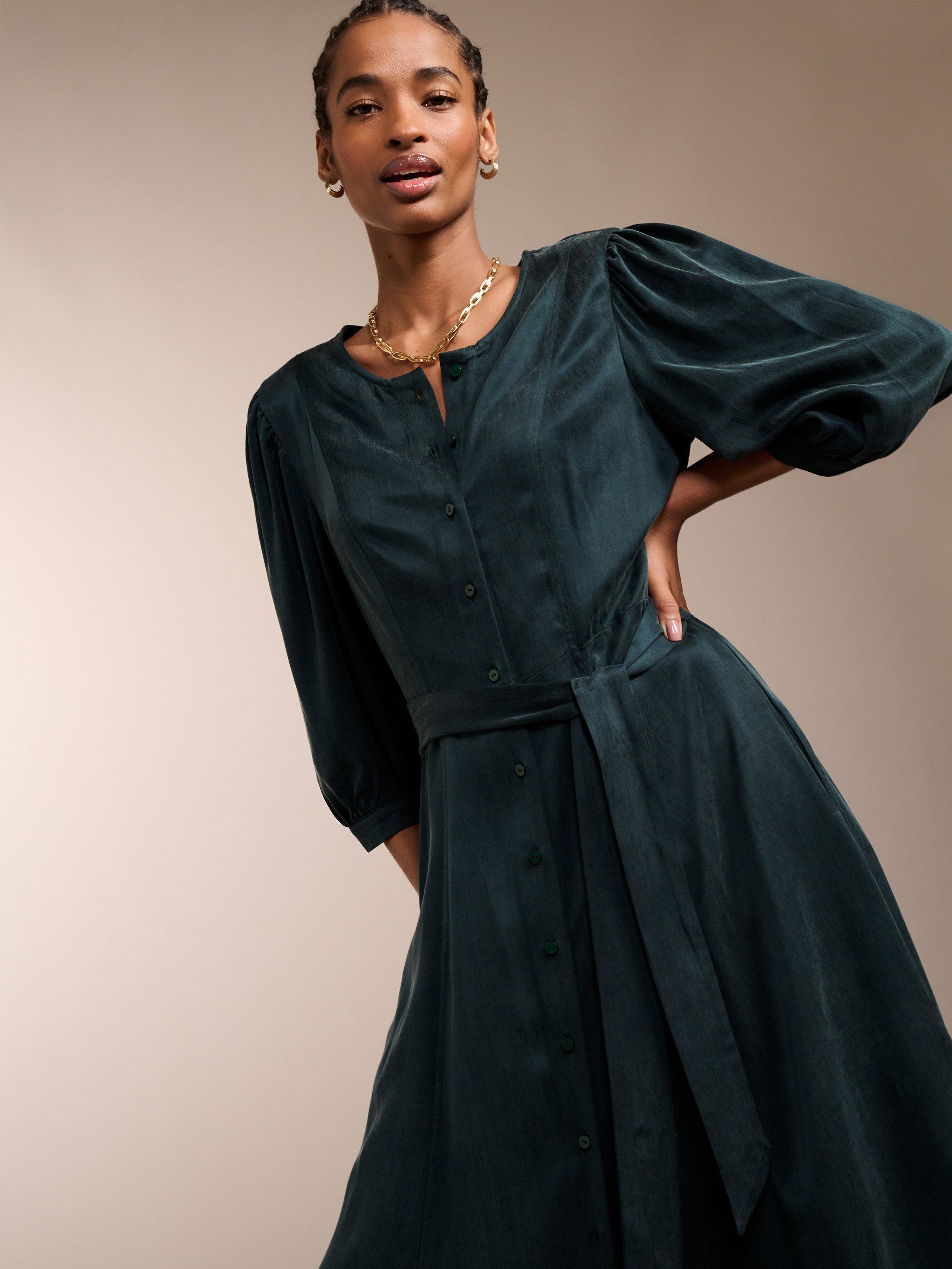 Baukjen Malin Cupro Blend Midi Dress, Dark Green