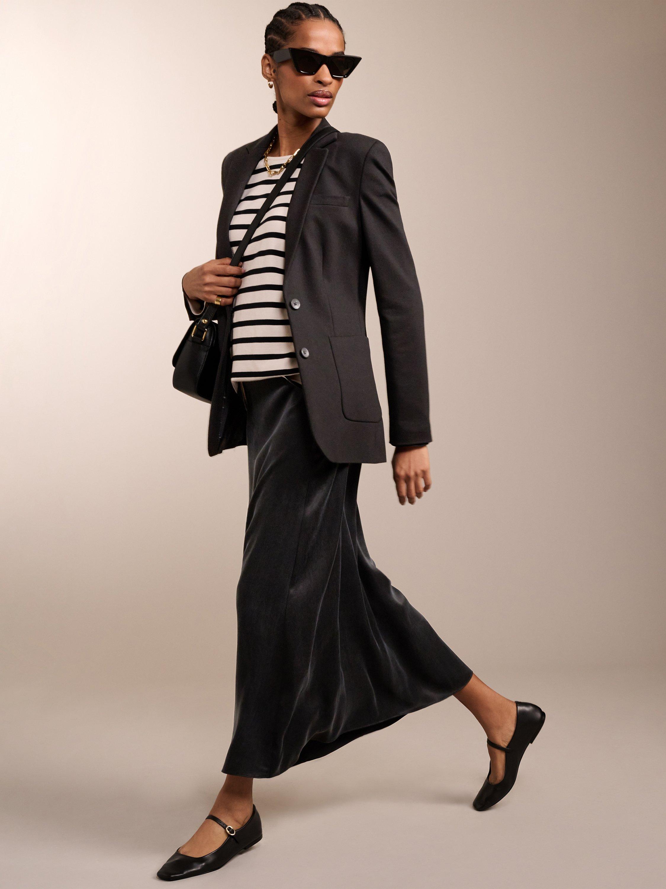 Rahena Cupro Slip Skirt, Caviar Black