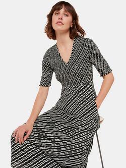 Whistles Diagonal Ripple Shirred Midi Dress, Black/Multi, Black/Multi