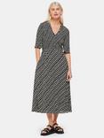 Whistles Petite Diagonal Ripple Midi Shirred Dress, Black/White