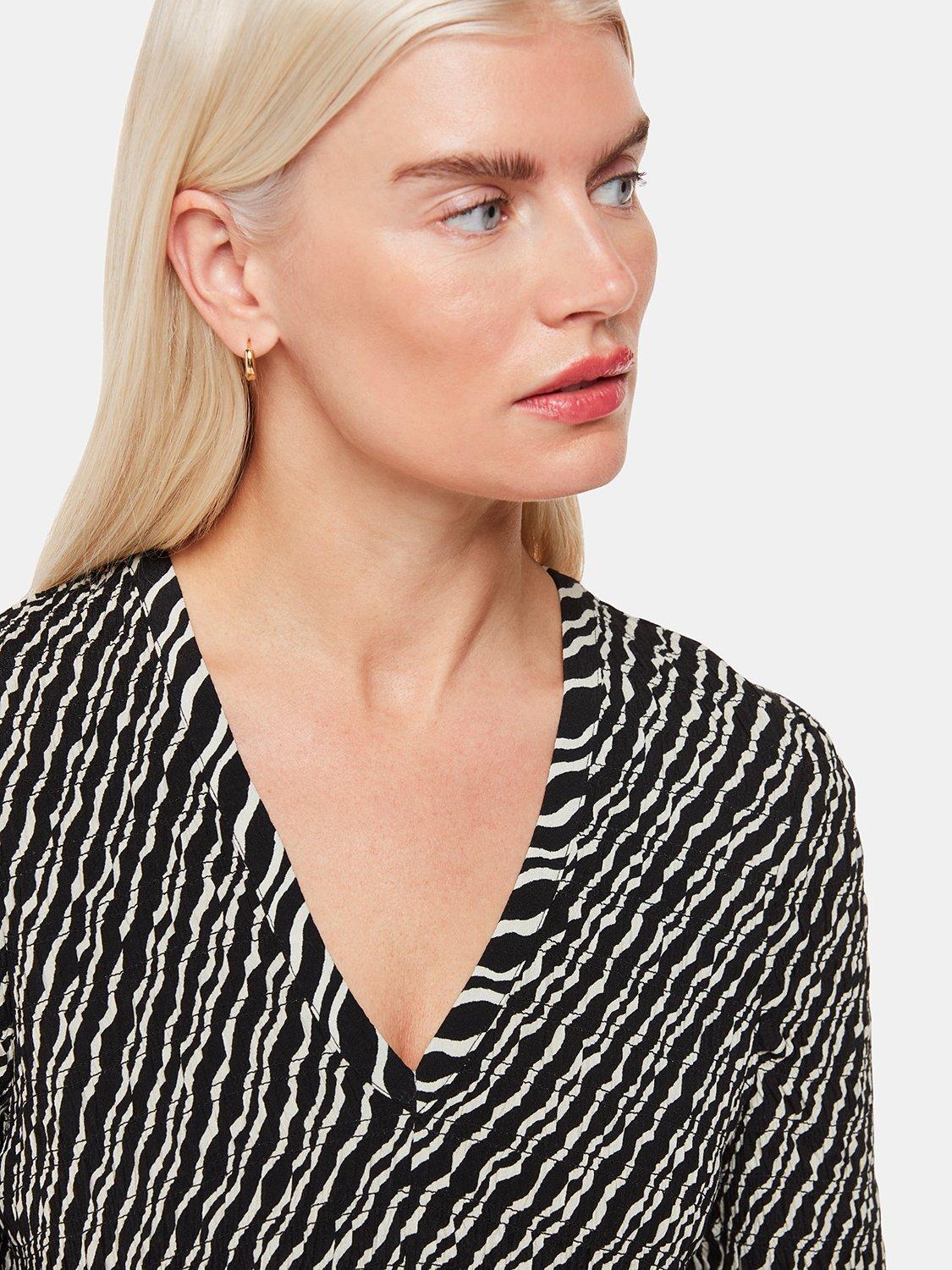 Whistles Petite Diagonal Ripple Midi Shirred Dress, Black/White, 10