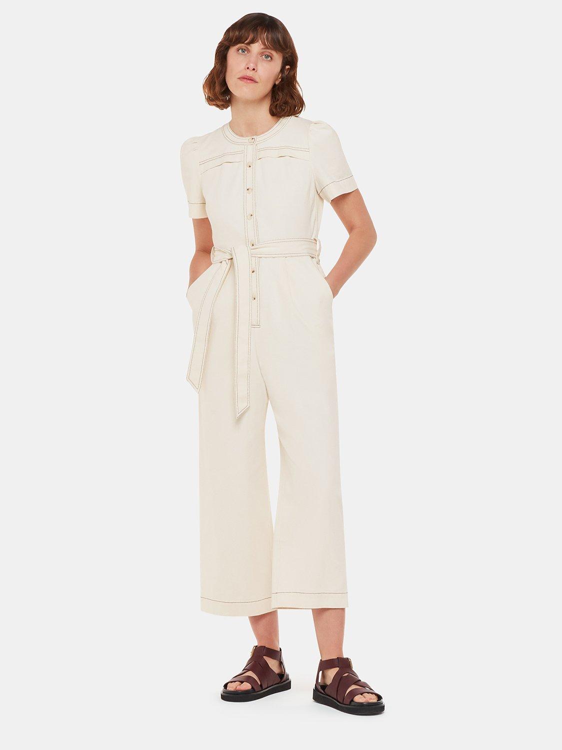 Whistles Petite Alana Denim Jumpsuit Ivory