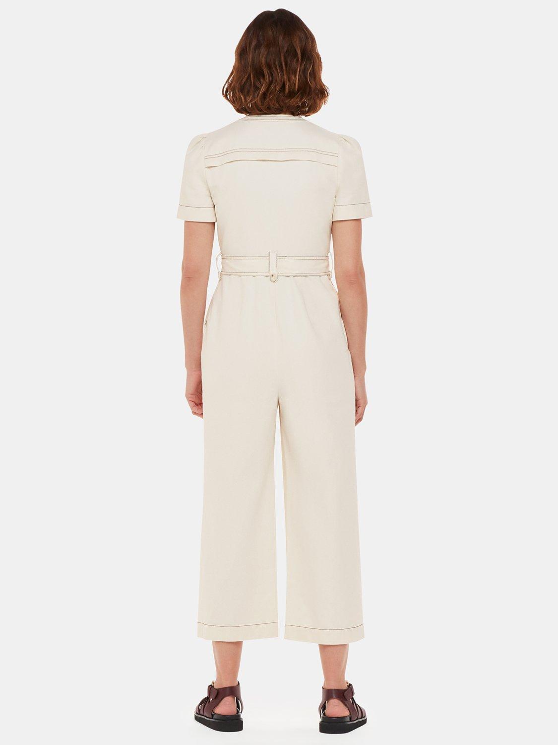 Product image 2 of 5, which shows Whistles Petite Alana Denim Jumpsuit, Ivory, 6