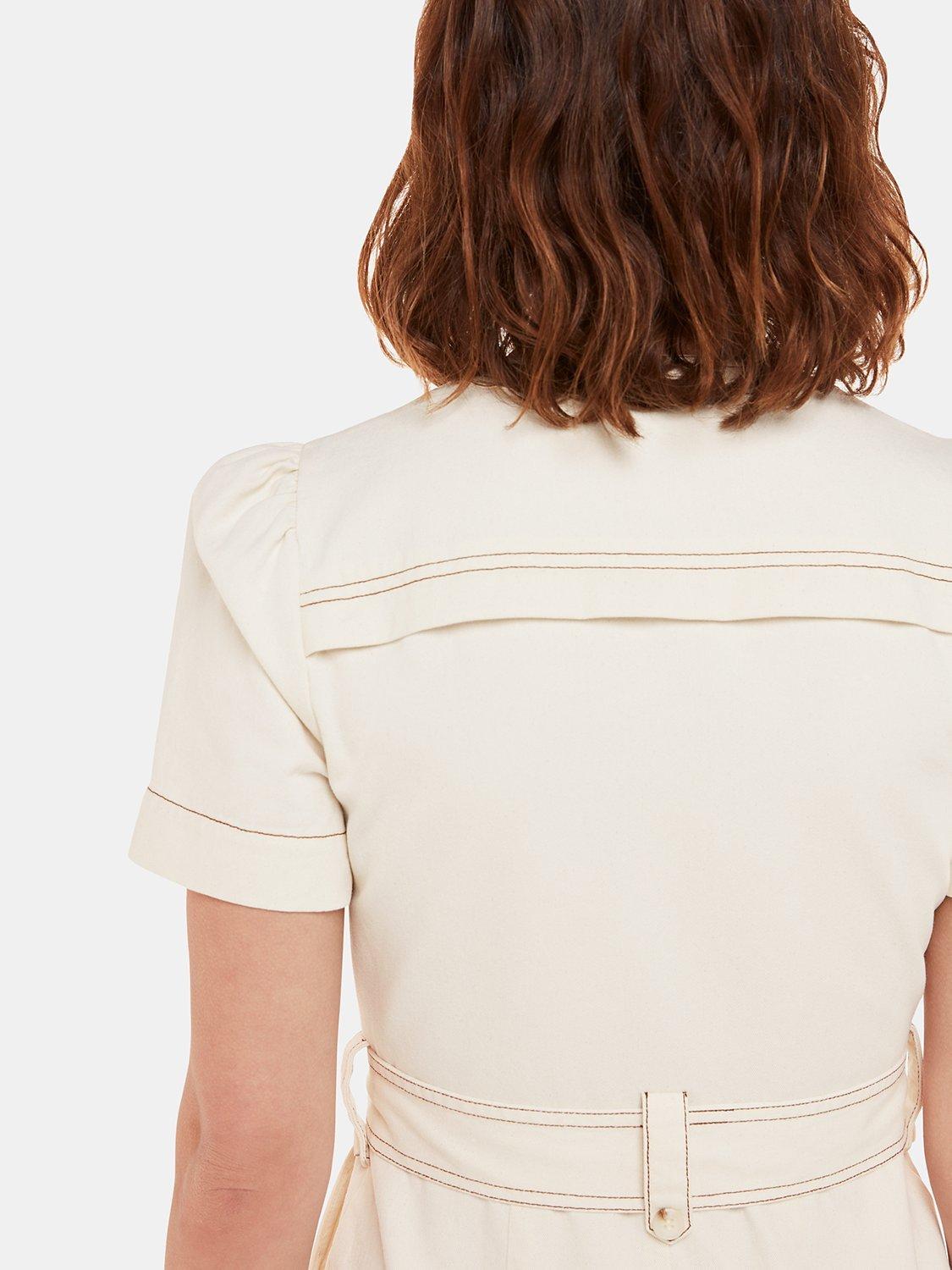 Product image 4 of 5, which shows Whistles Petite Alana Denim Jumpsuit, Ivory, 6