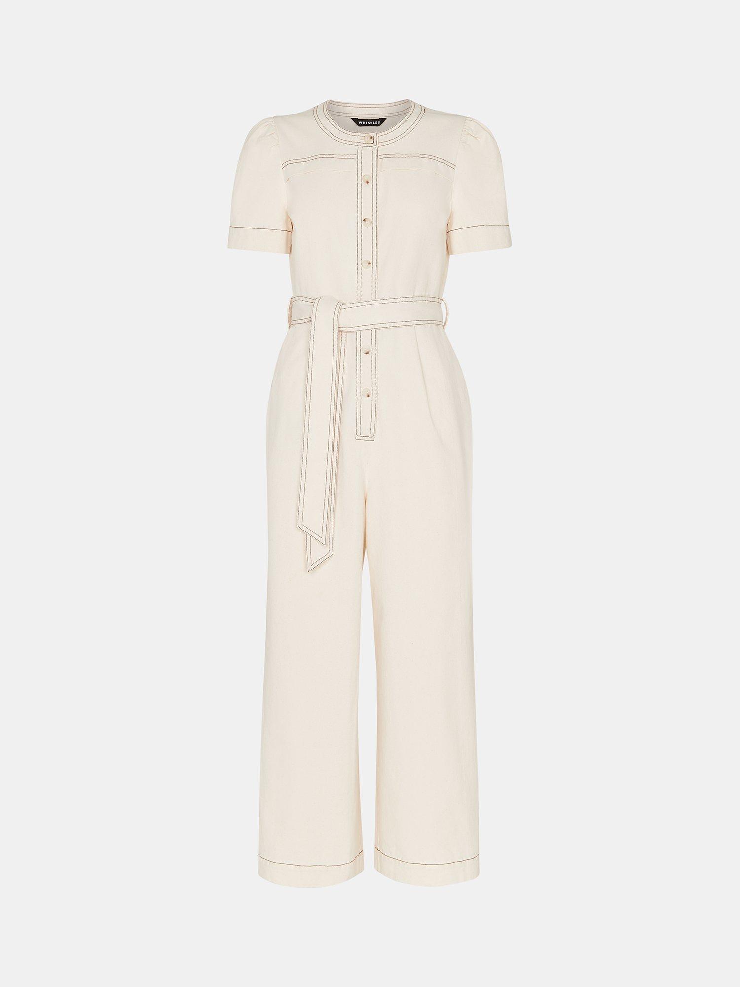 Product image 5 of 5, which shows Whistles Petite Alana Denim Jumpsuit, Ivory, 6