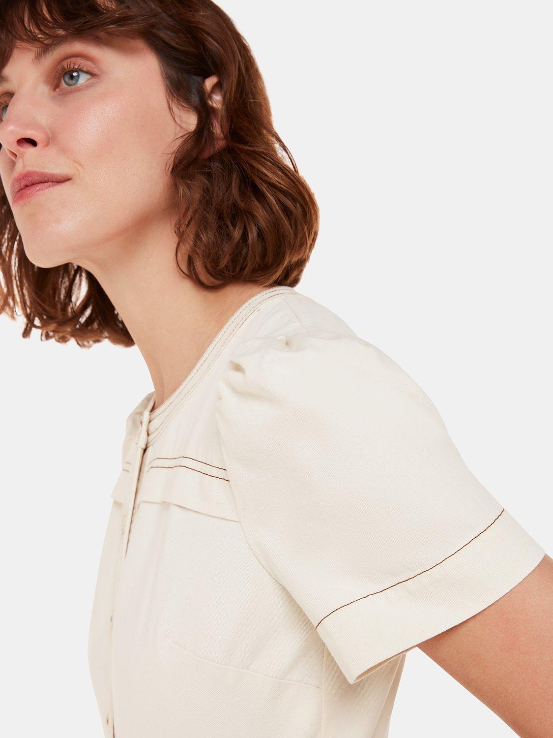 Product image 3 of 5, which shows Whistles Alana Denim Jumpsuit, Ivory, 6