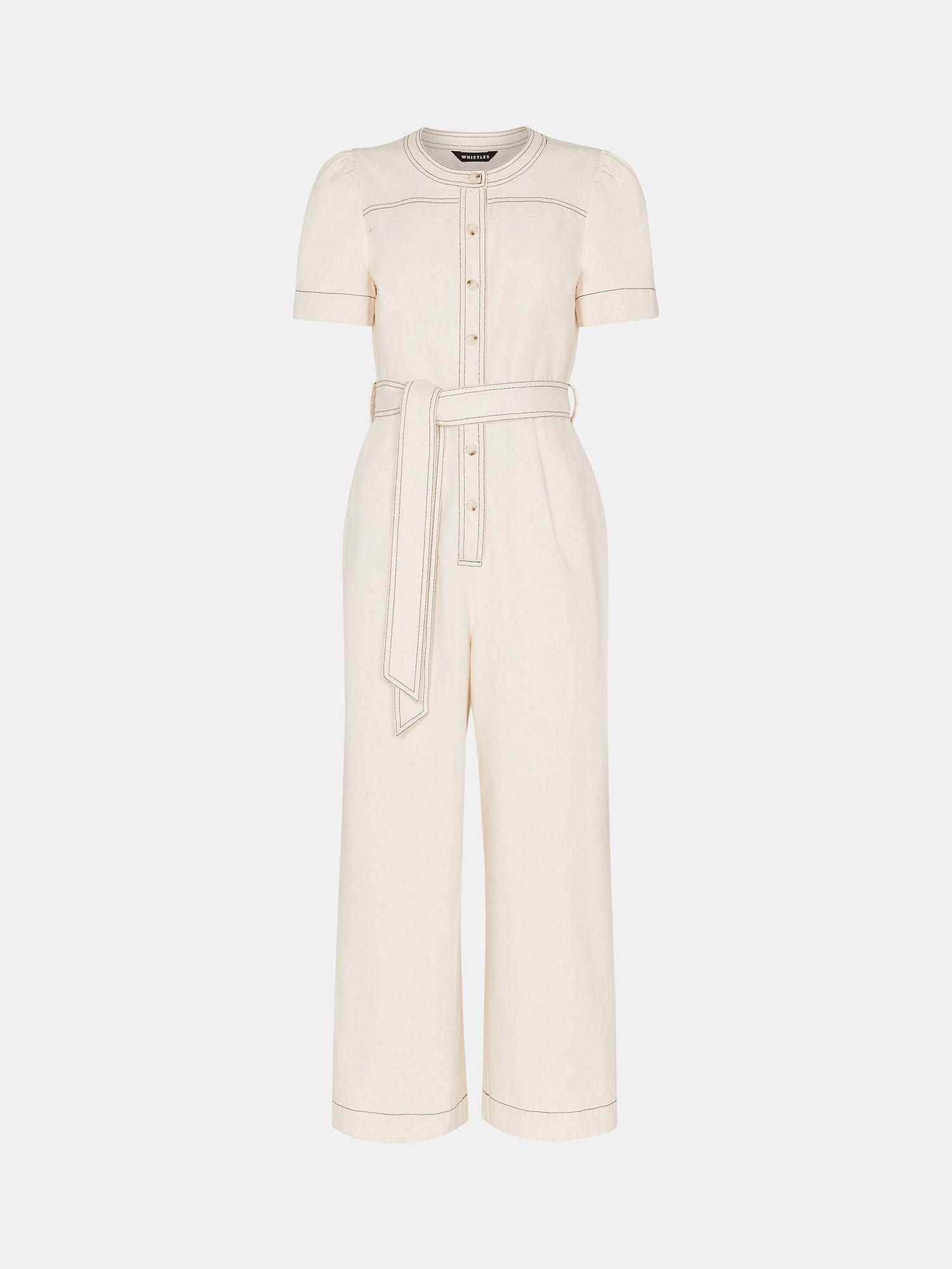 Product image 5 of 5, which shows Whistles Alana Denim Jumpsuit, Ivory, 6
