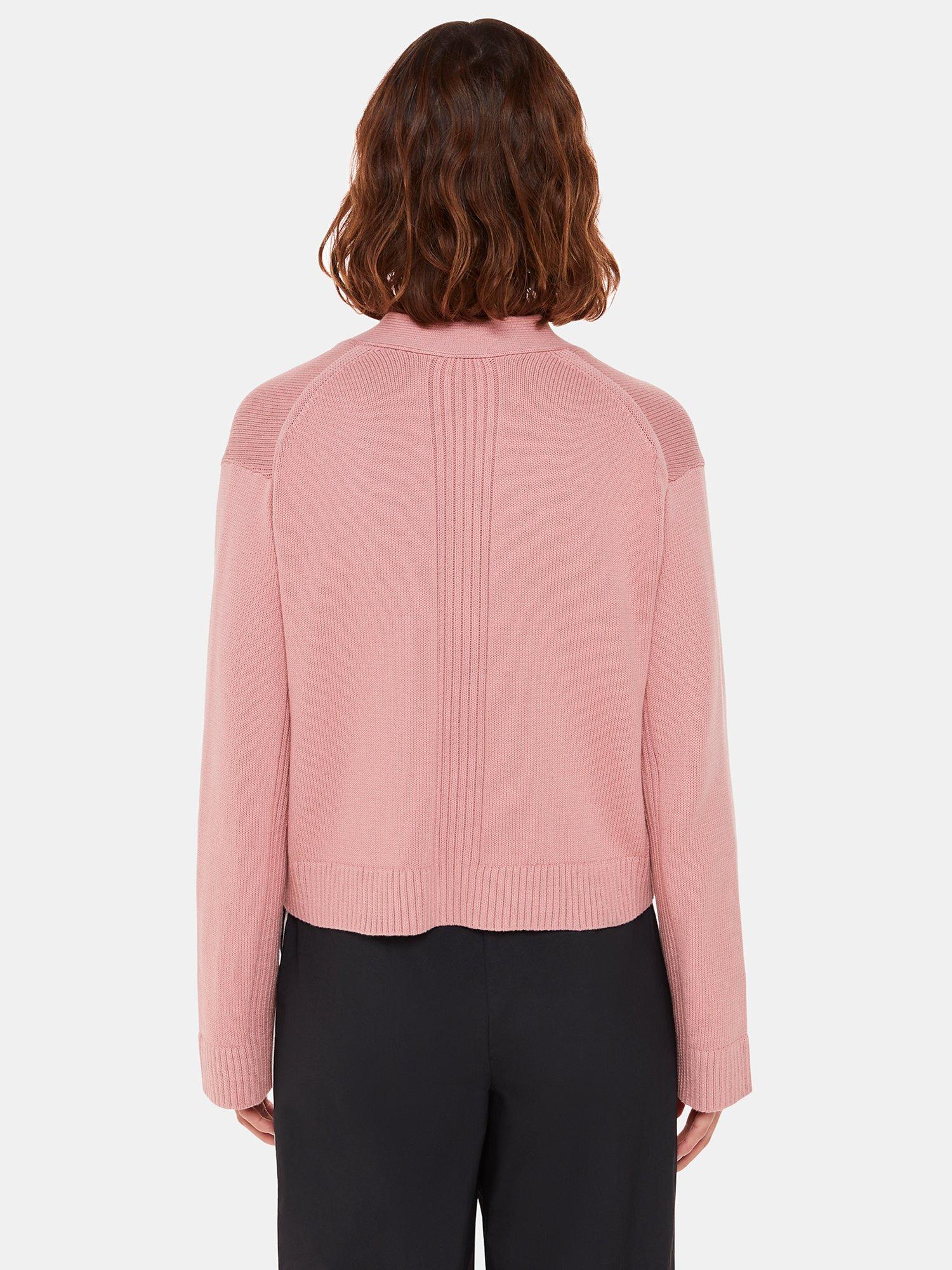 Whistles Nina Rib Detail Cropped Cotton Cardigan, Dusty Pink, XL