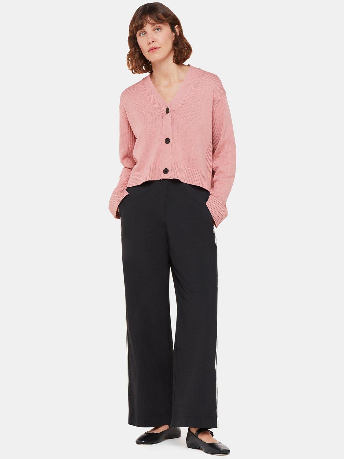 Whistles Nina Rib Detail Cropped Cotton Cardigan, Dusty Pink, XL