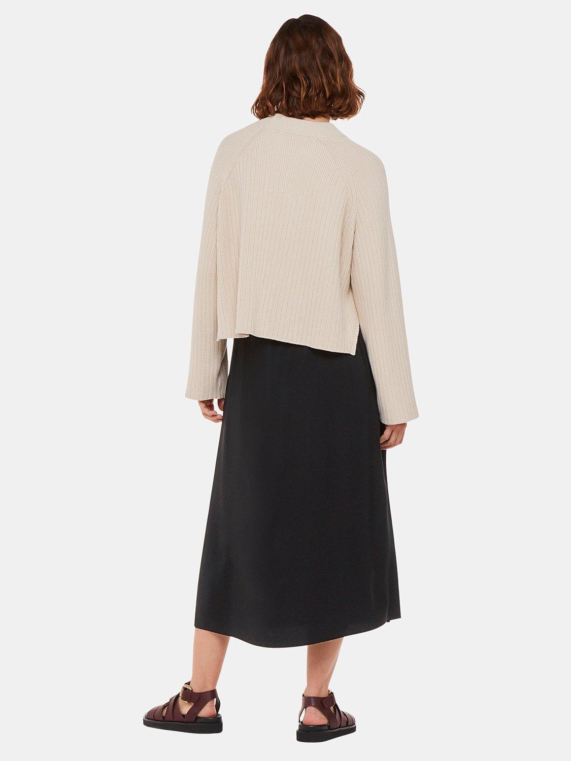 Product image 2 of 4, which shows Whistles Eva Elasticated Waist Midi Skirt, Black, 6