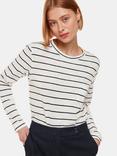 Whistles Stripe Cotton Crew Neck Top, Ivory/Multi