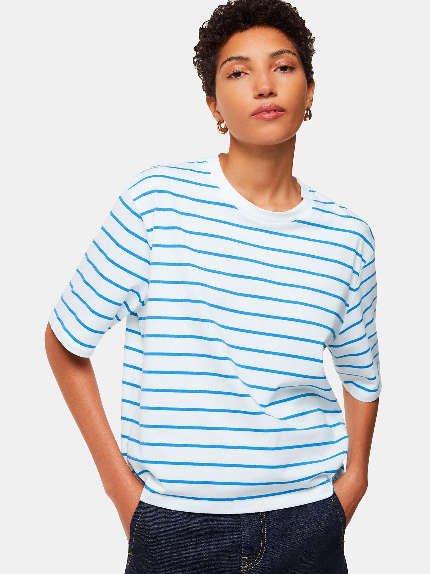 Product image 3 of 5, which shows Whistles Striped Half Sleeve T-Shirt, White/Blue, XS