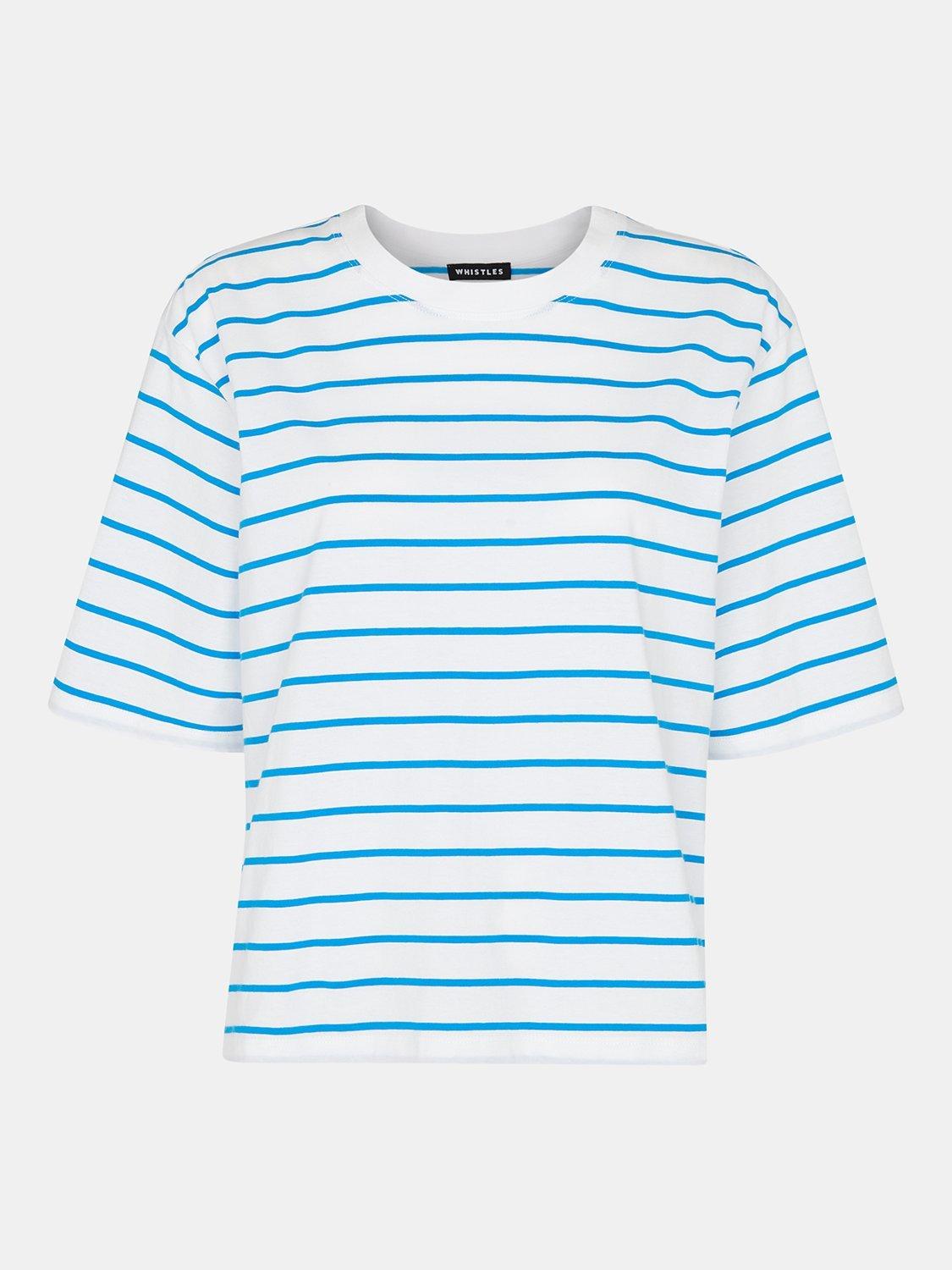 Product image 5 of 5, which shows Whistles Striped Half Sleeve T-Shirt, White/Blue, XS