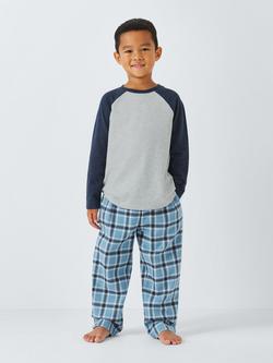 John Lewis Kids' Cotton Check Pyjamas, Blue, Blue