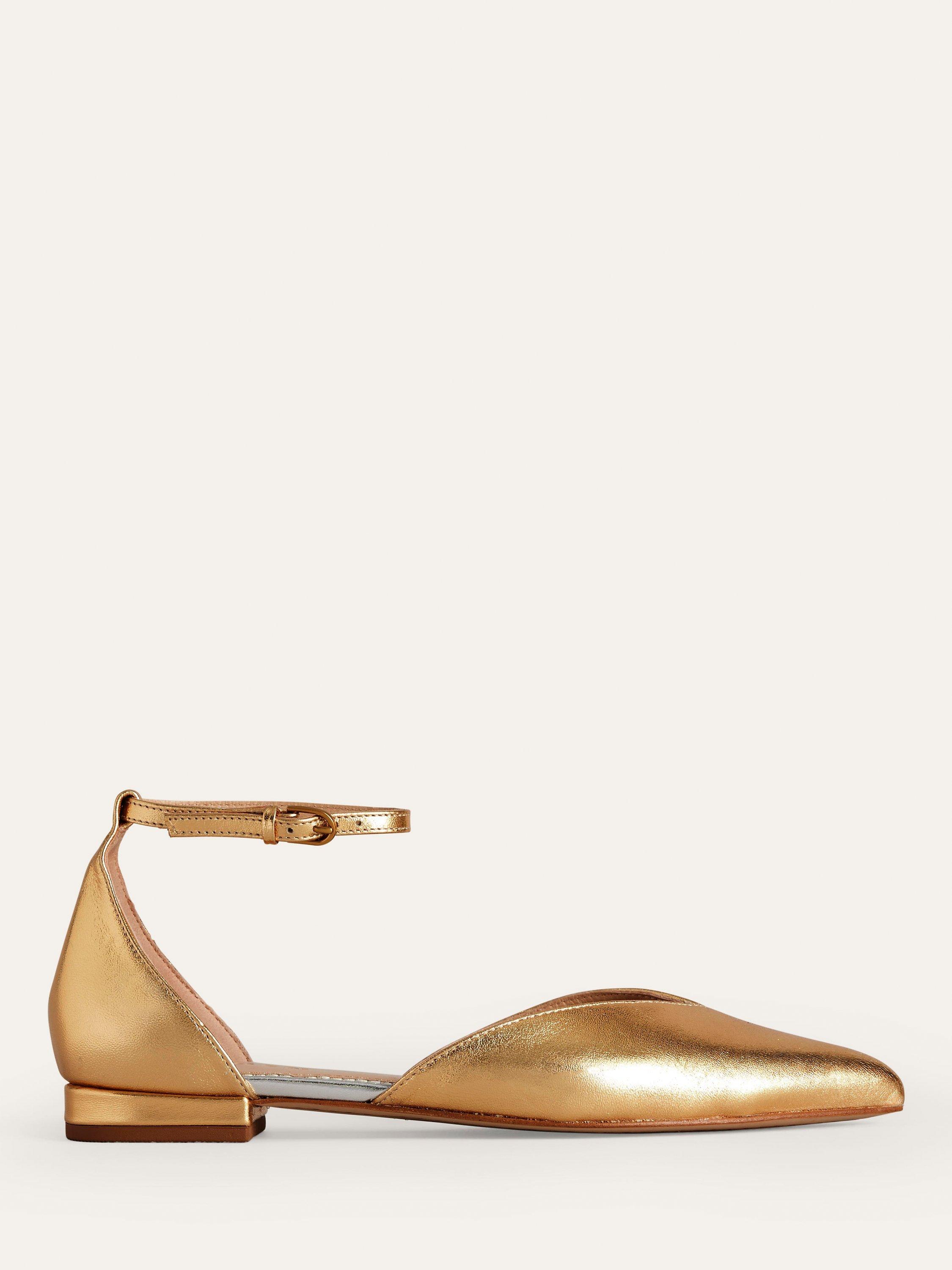 Boden Metallic Leather Ankle Strap Pointed Flats, Gold