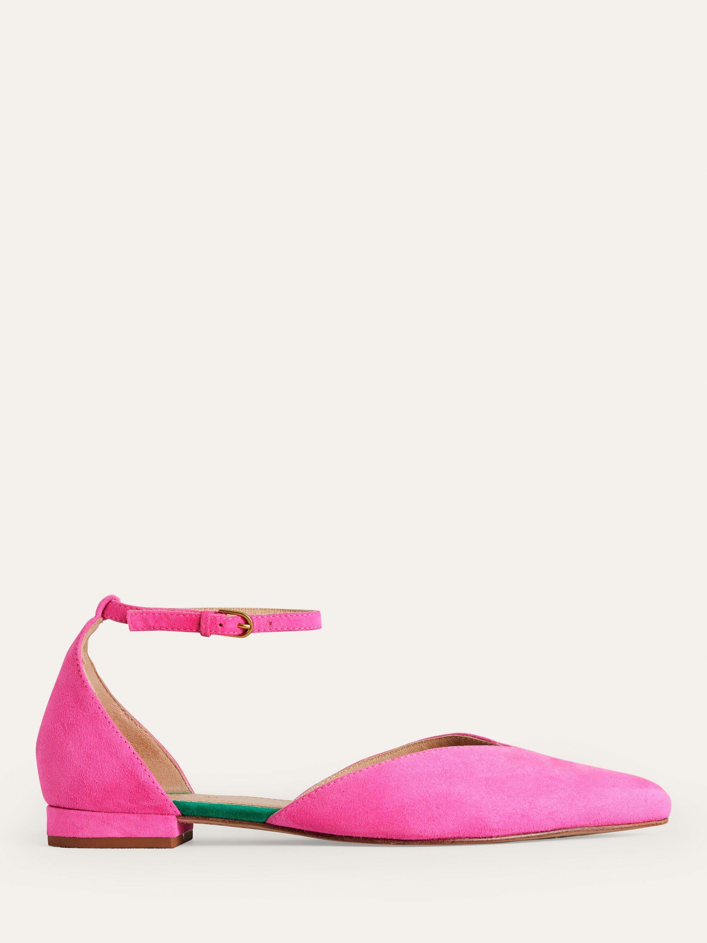 Boden Suede Ankle Strap Pointed Flats, Festival Pink, 5