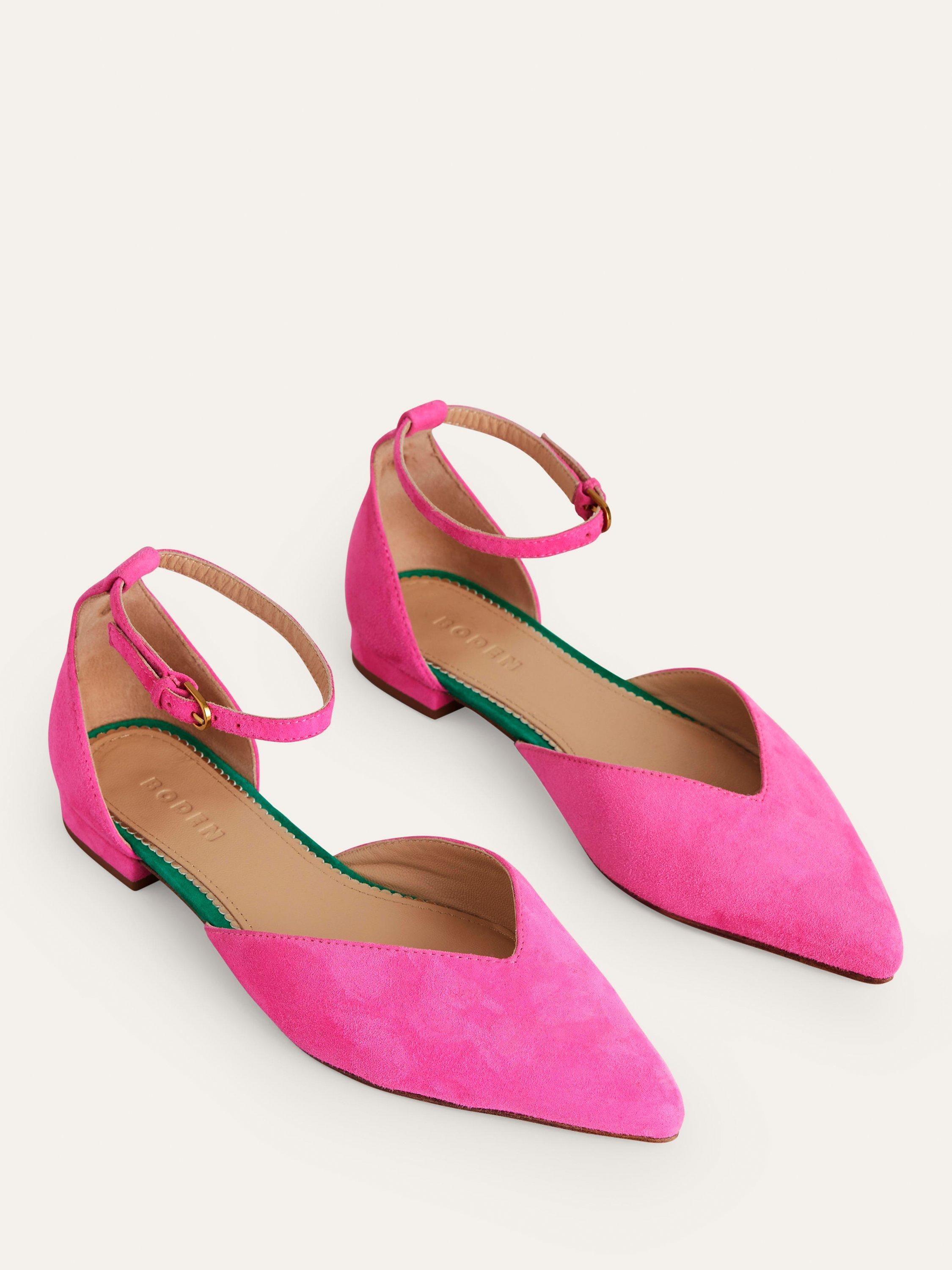 Boden Suede Ankle Strap Pointed Flats, Festival Pink, 5