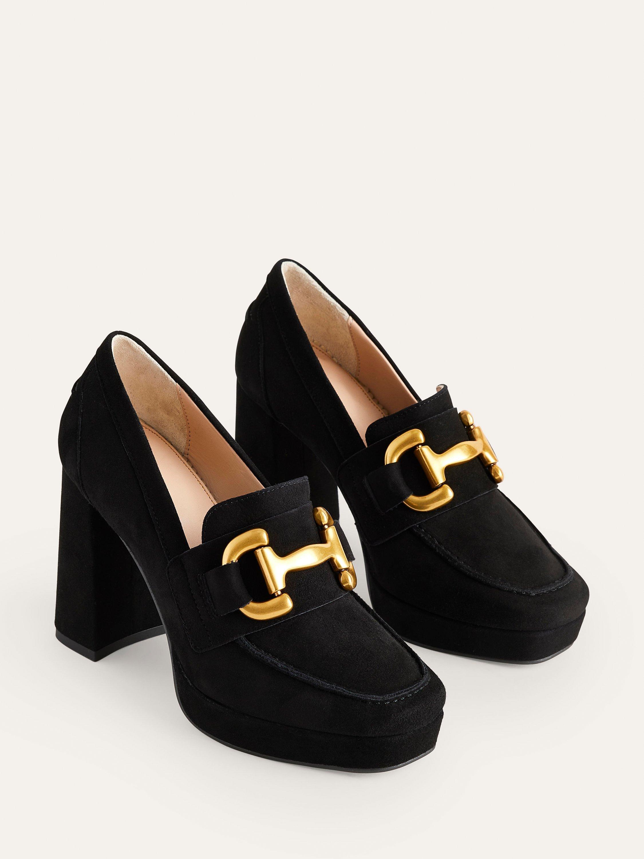 Product image 2 of 4, which shows Boden Iris Suede Platform Snaffle Loafers, Black, 6