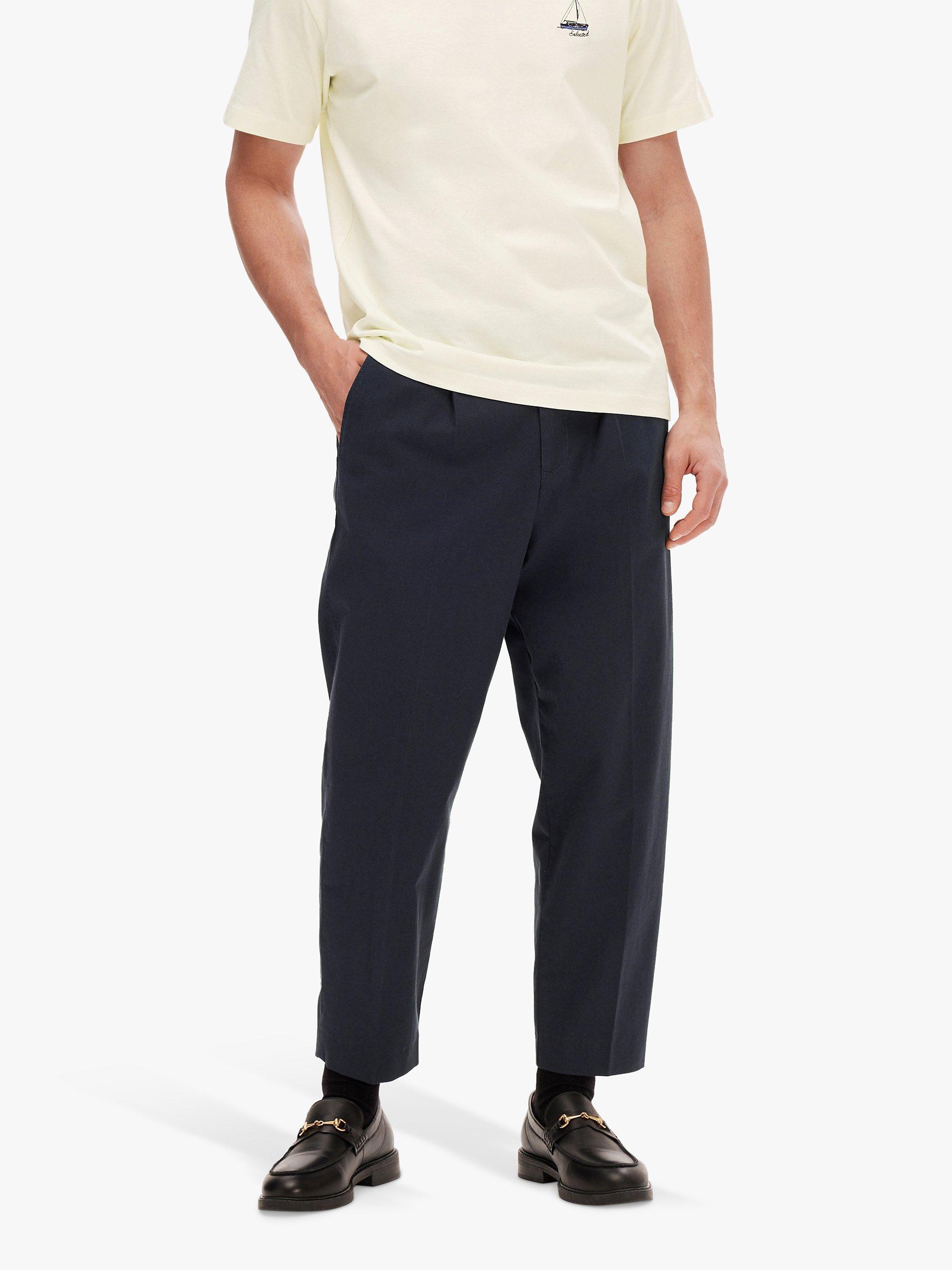 Product image 1 of 6, which shows SELECTED HOMME Relaxed Thigh Tapered Trousers, Navy, 32R