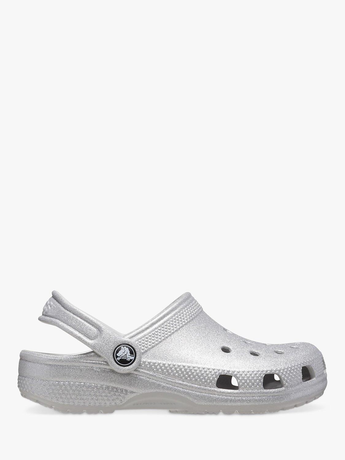 Crocs Kids' Classic Glitter Clogs, Silver, 7 Jnr