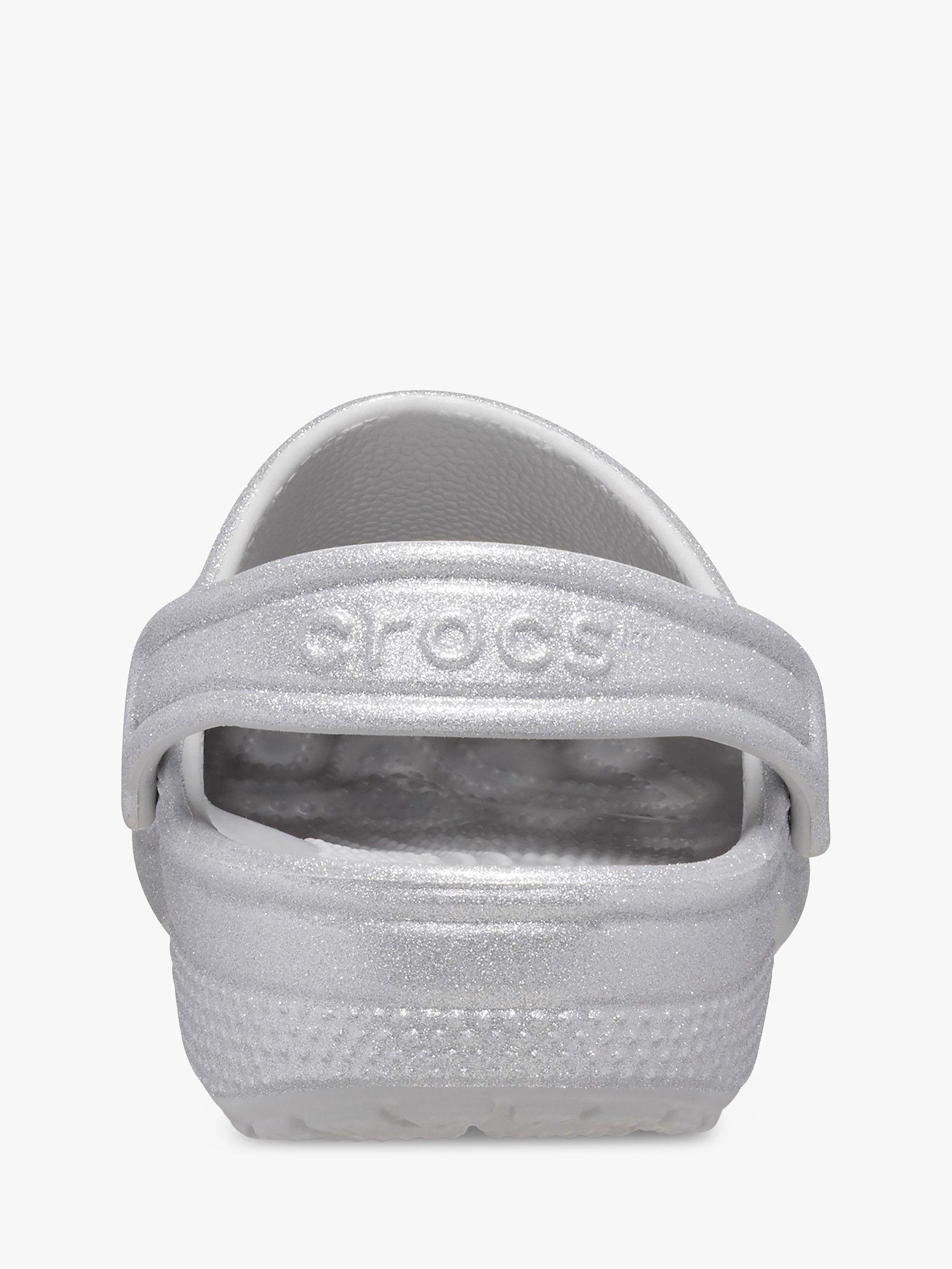 Crocs Kids' Classic Glitter Clogs, Silver, 7 Jnr