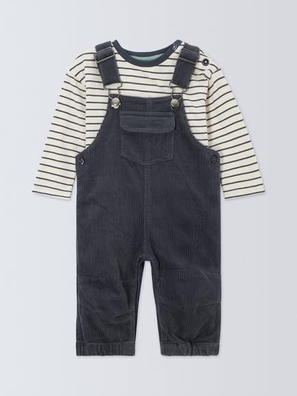 John Lewis Baby Striped Long Sleeve Top and Dungarees, Navy, Navy