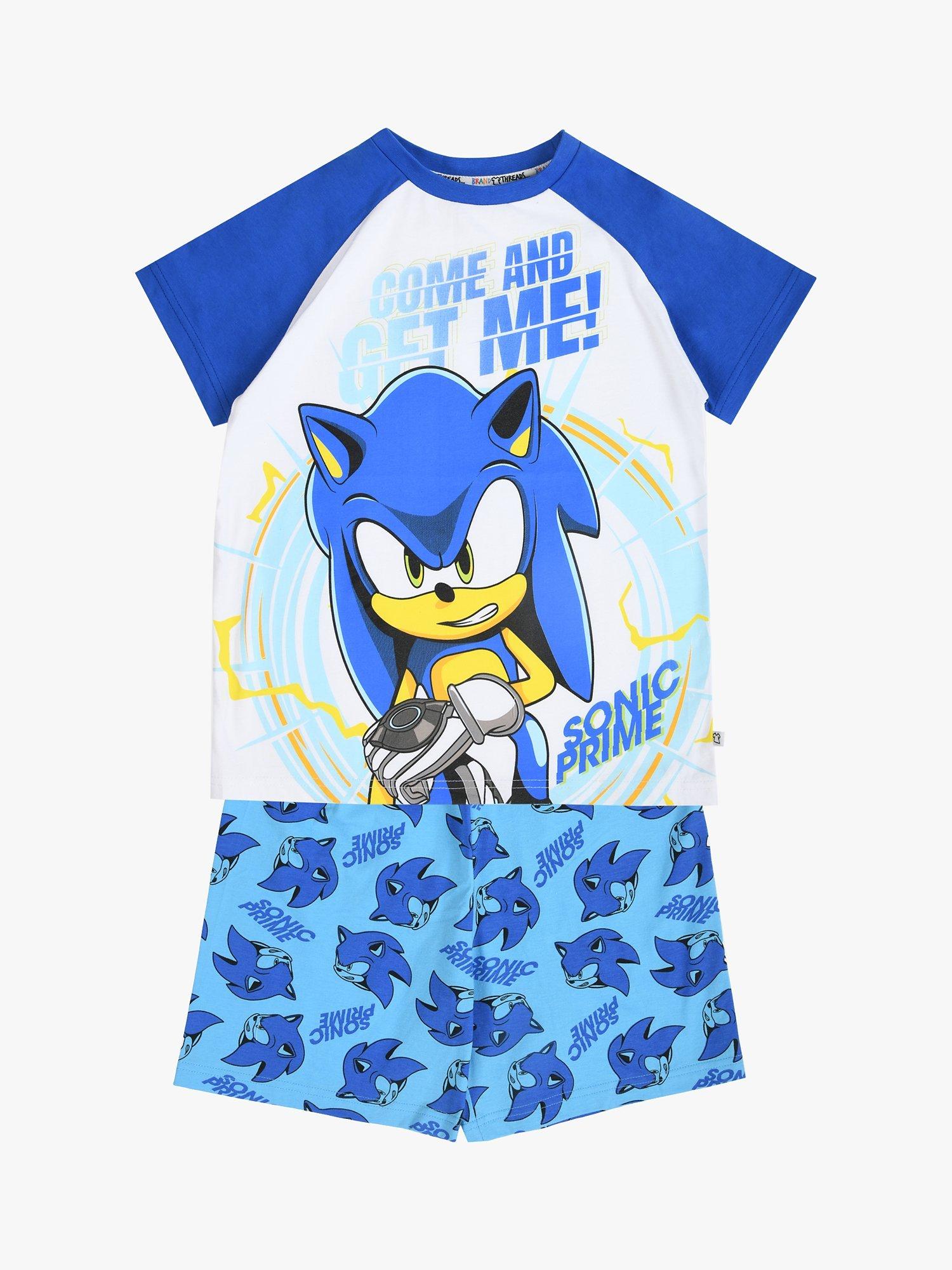 Product image 1 of 4, which shows Brand Threads Kids' Sonic Prime Short Pyjama Set, Blue, 8-9 years