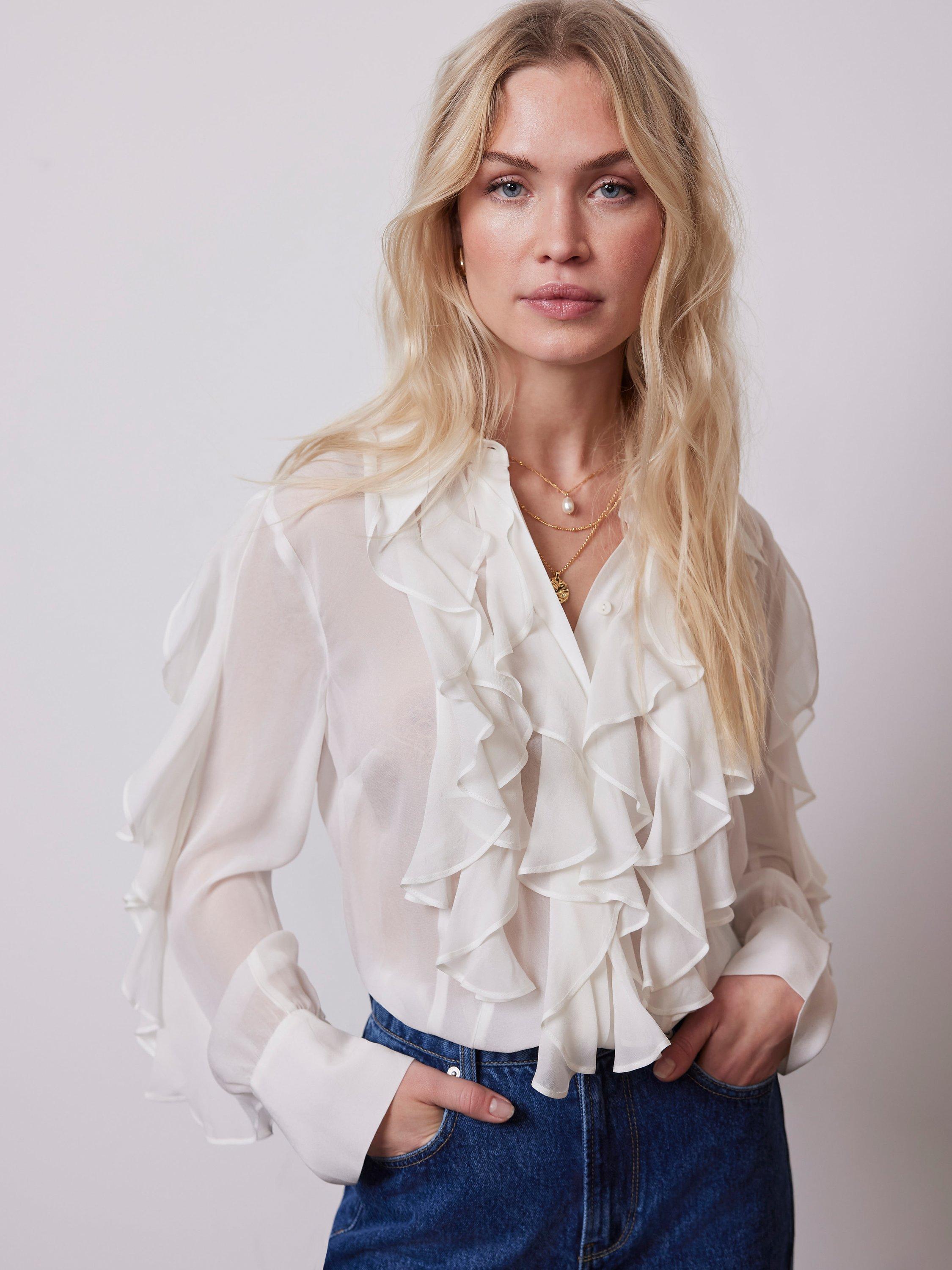 Mint Velvet Ruffled Shirt, Cream