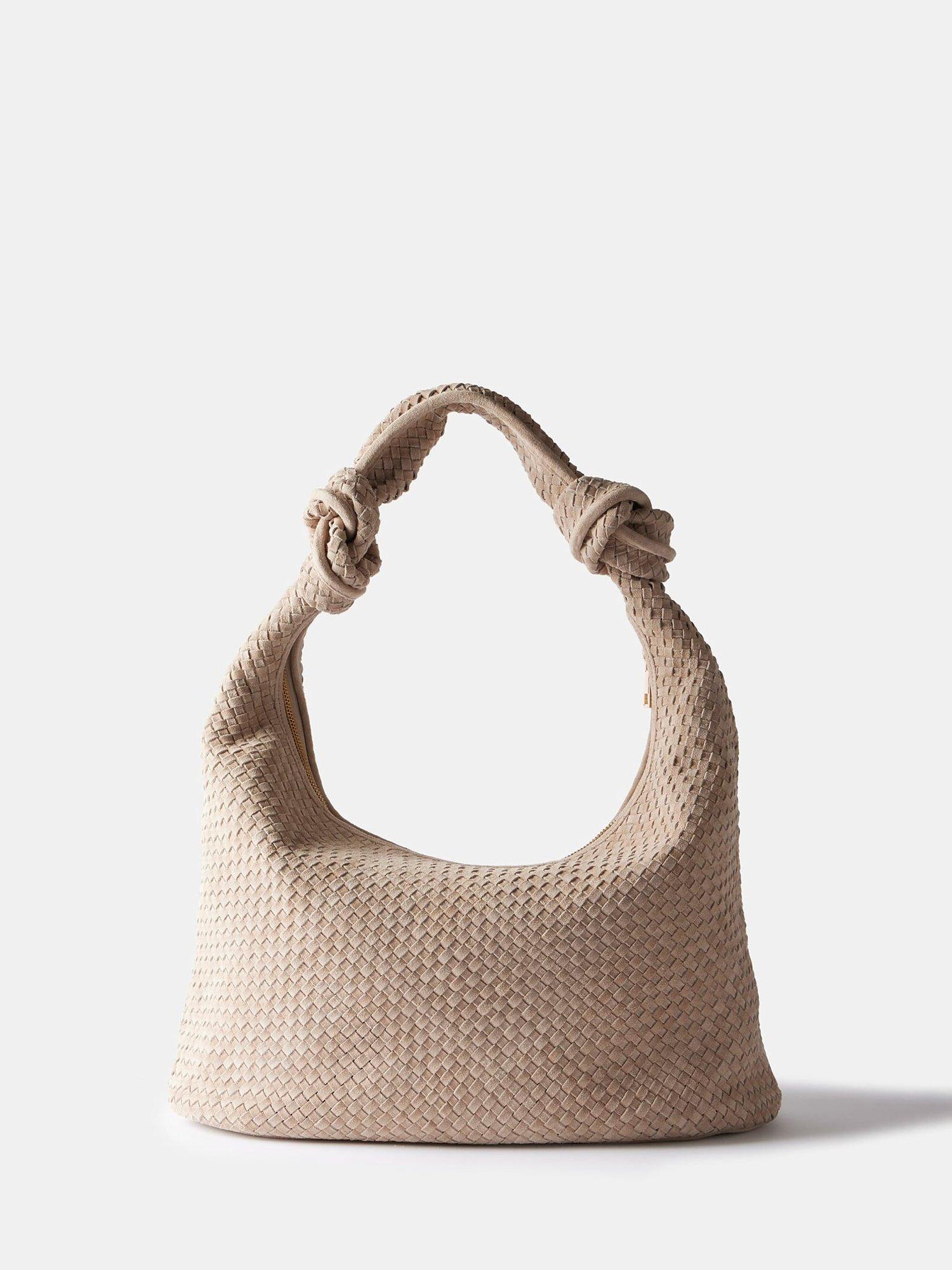 Mint Velvet Woven Knot Handle Shoulder Bag Neutral