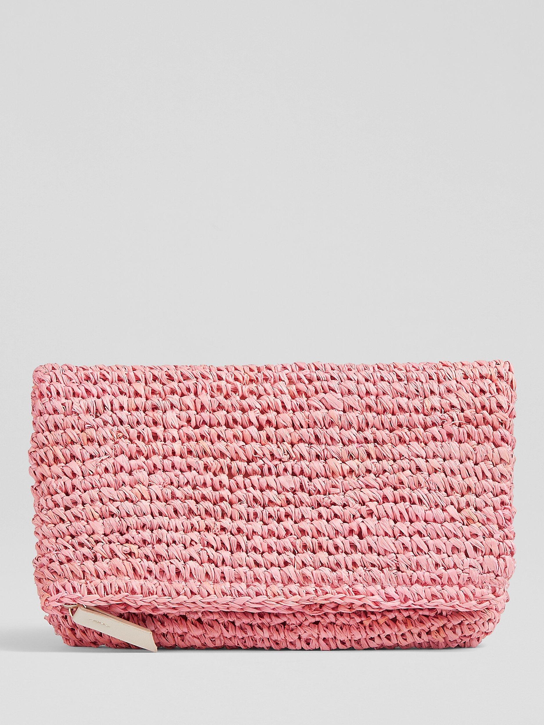 L.K.Bennett Danilla Raffia Foldover Clutch Bag, Pink