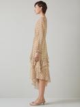 L.K.Bennett Bea Mini Check Ruffle Detail Midi Dress, Beige/Multi