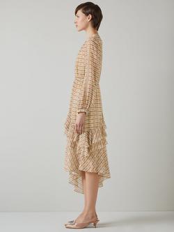 L.K.Bennett Bea Mini Check Ruffle Detail Midi Dress, Beige/Multi - view 2, Beige/Multi